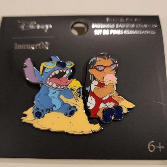 Loungefly Disney Lilo and Stitch Ice Cream Beach Enamel Pin Set 2 Piece NEW - Picture 2 of 10